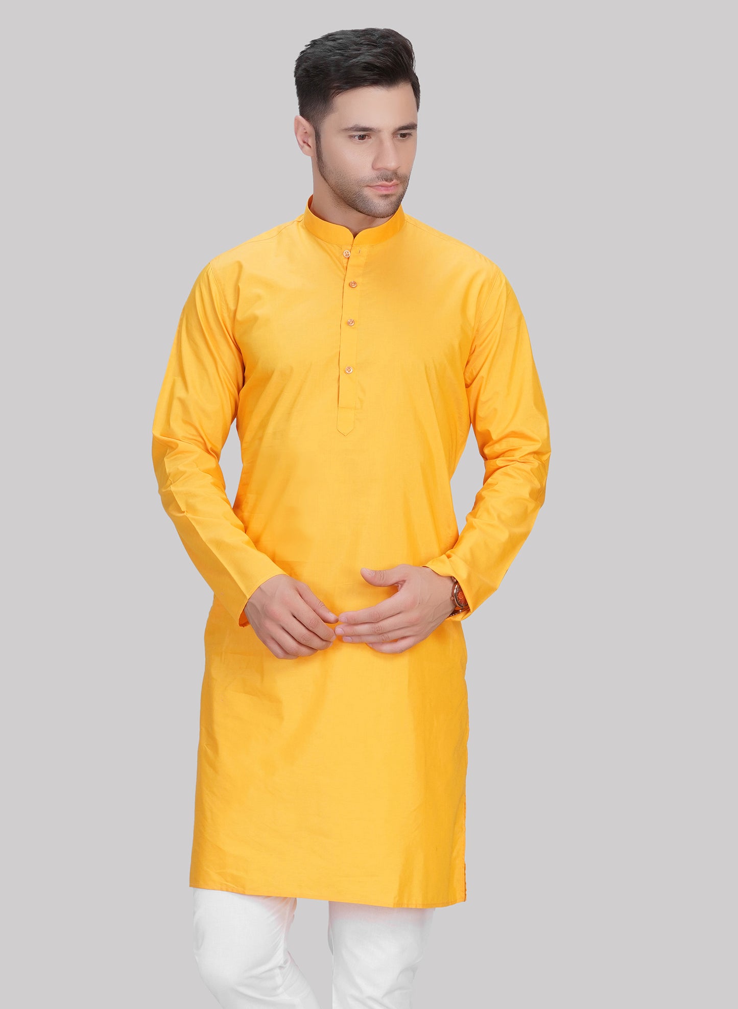 Abhimaan Men's Cotton Blend Lemon Kurta Pajama Set