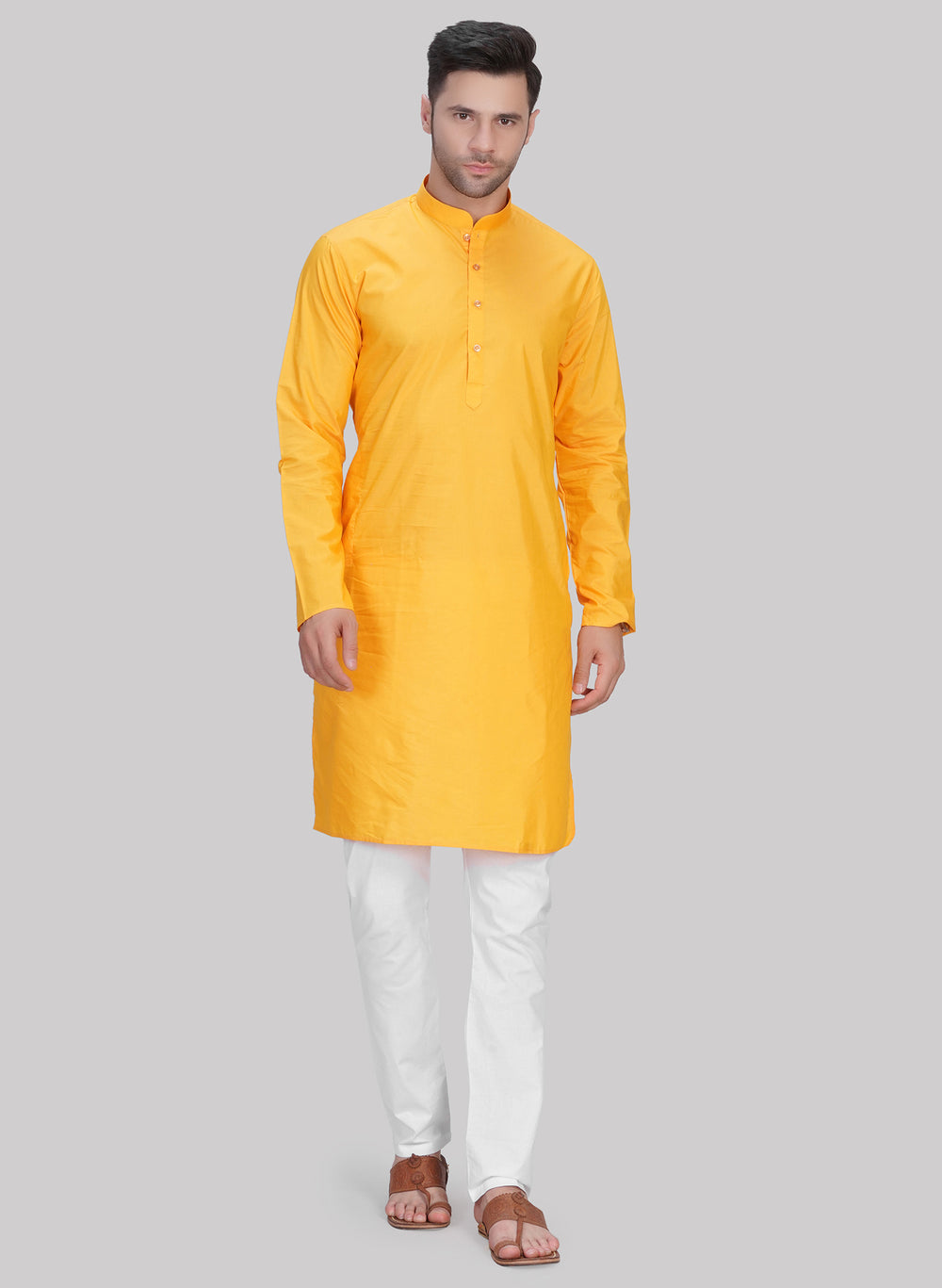 Abhimaan Men's Cotton Blend Lemon Kurta Pajama Set