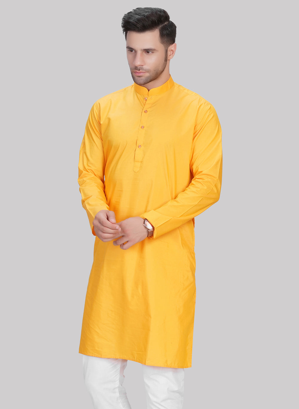 Abhimaan Men's Cotton Blend Lemon Kurta Pajama Set