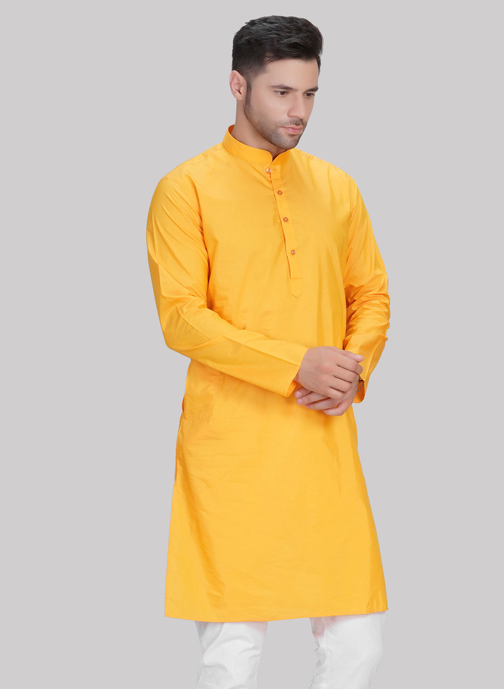 Abhimaan Men's Cotton Blend Lemon Kurta Pajama Set