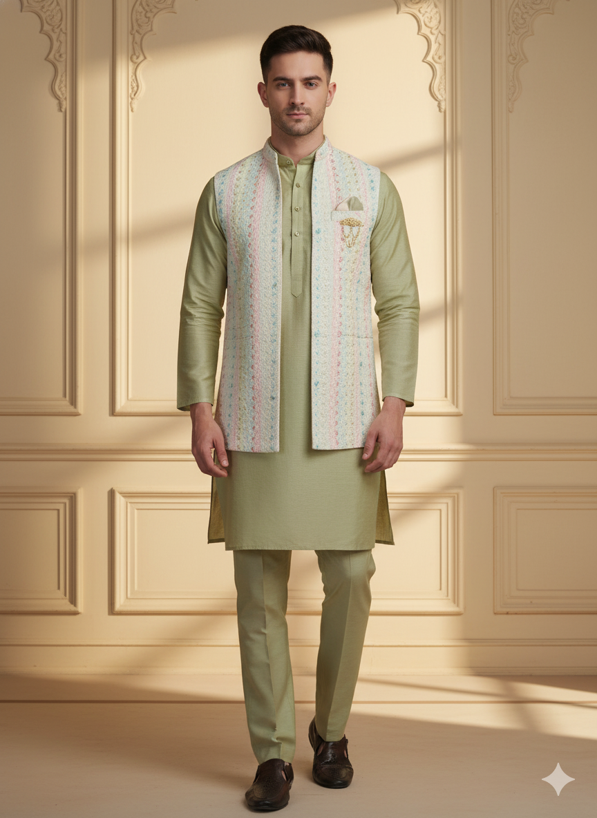 Abhimaan Straight Party Wear Sea Green Embroidery Kurta Pajama
