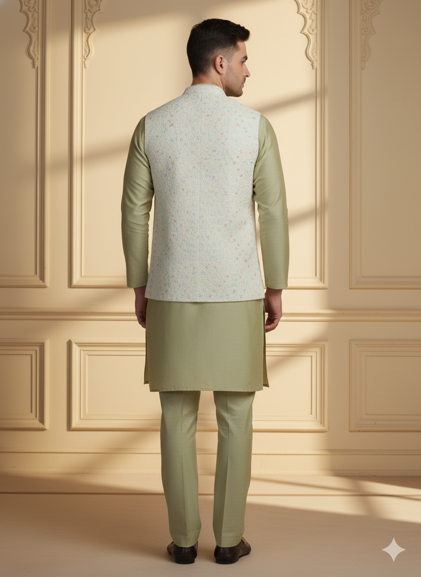 Abhimaan Straight Party Wear Sea Green Embroidery Kurta Pajama