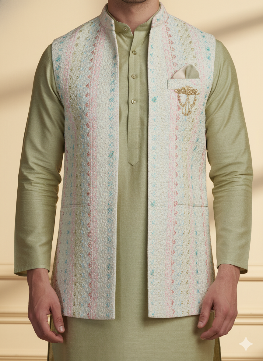 Abhimaan Straight Party Wear Sea Green Embroidery Kurta Pajama