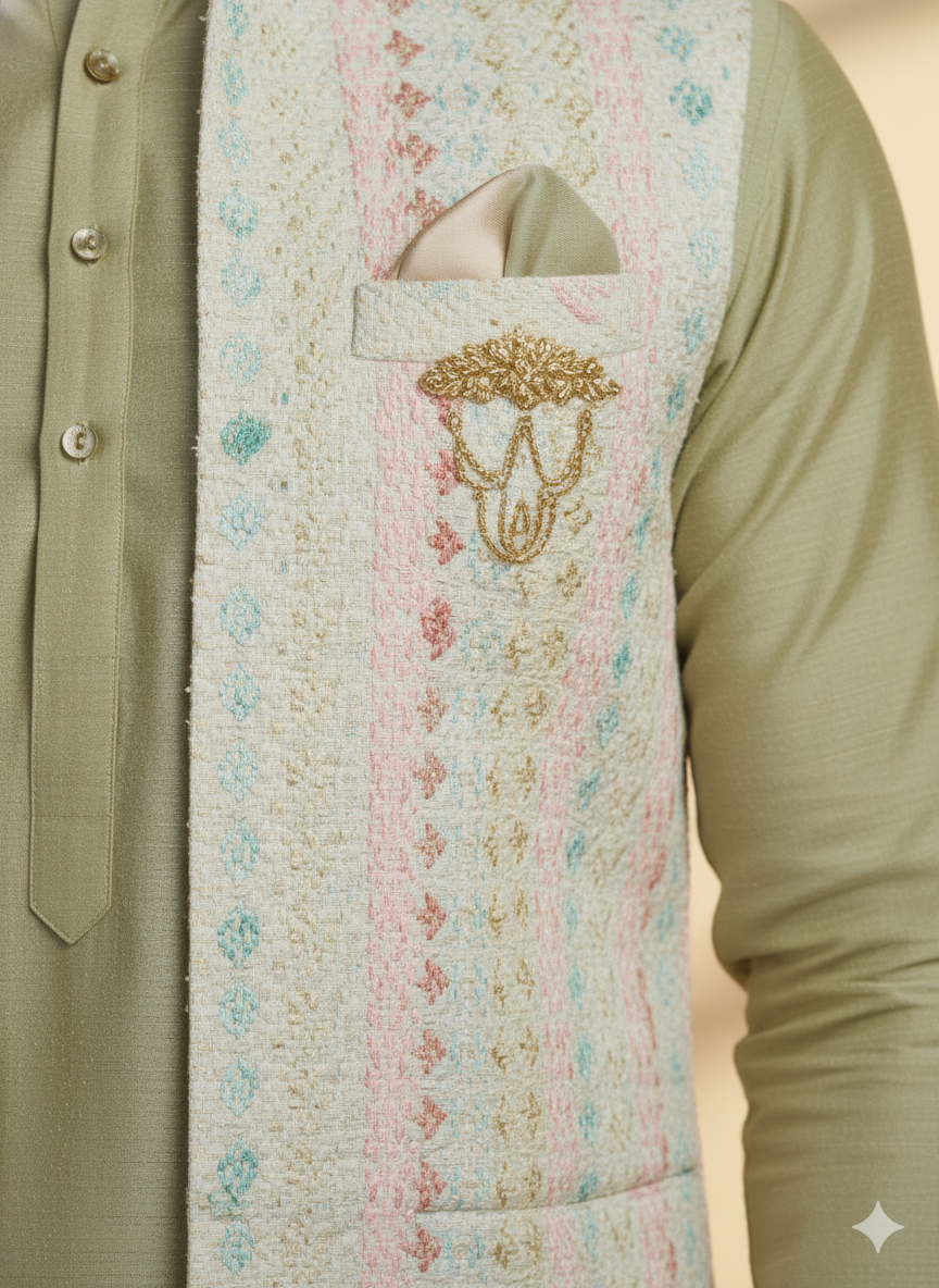 Abhimaan Straight Party Wear Sea Green Embroidery Kurta Pajama