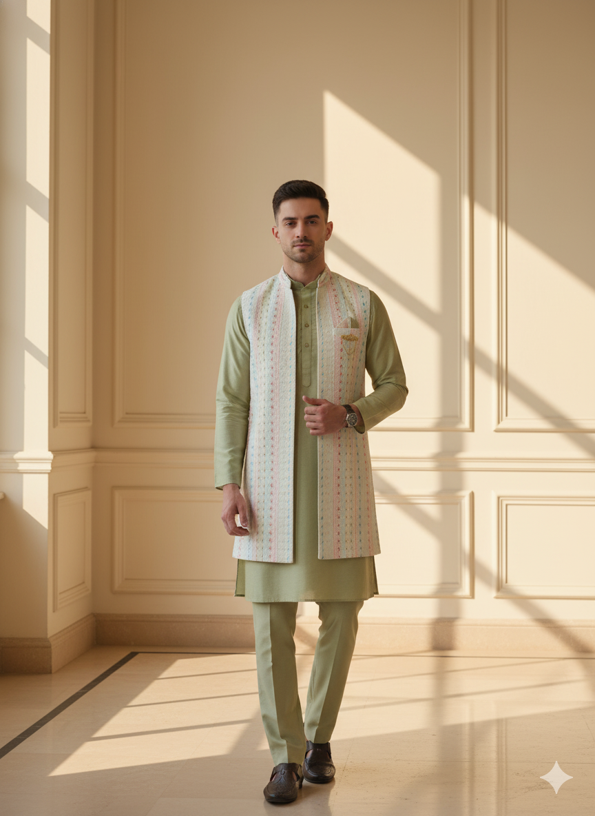Abhimaan Straight Party Wear Sea Green Embroidery Kurta Pajama