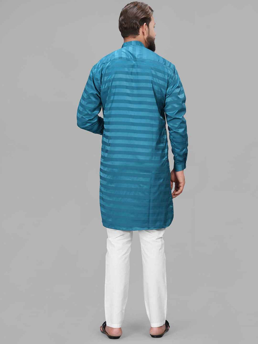 Abhimaan Straight Party Wear Peacock Blue Solid Kurta Pajama