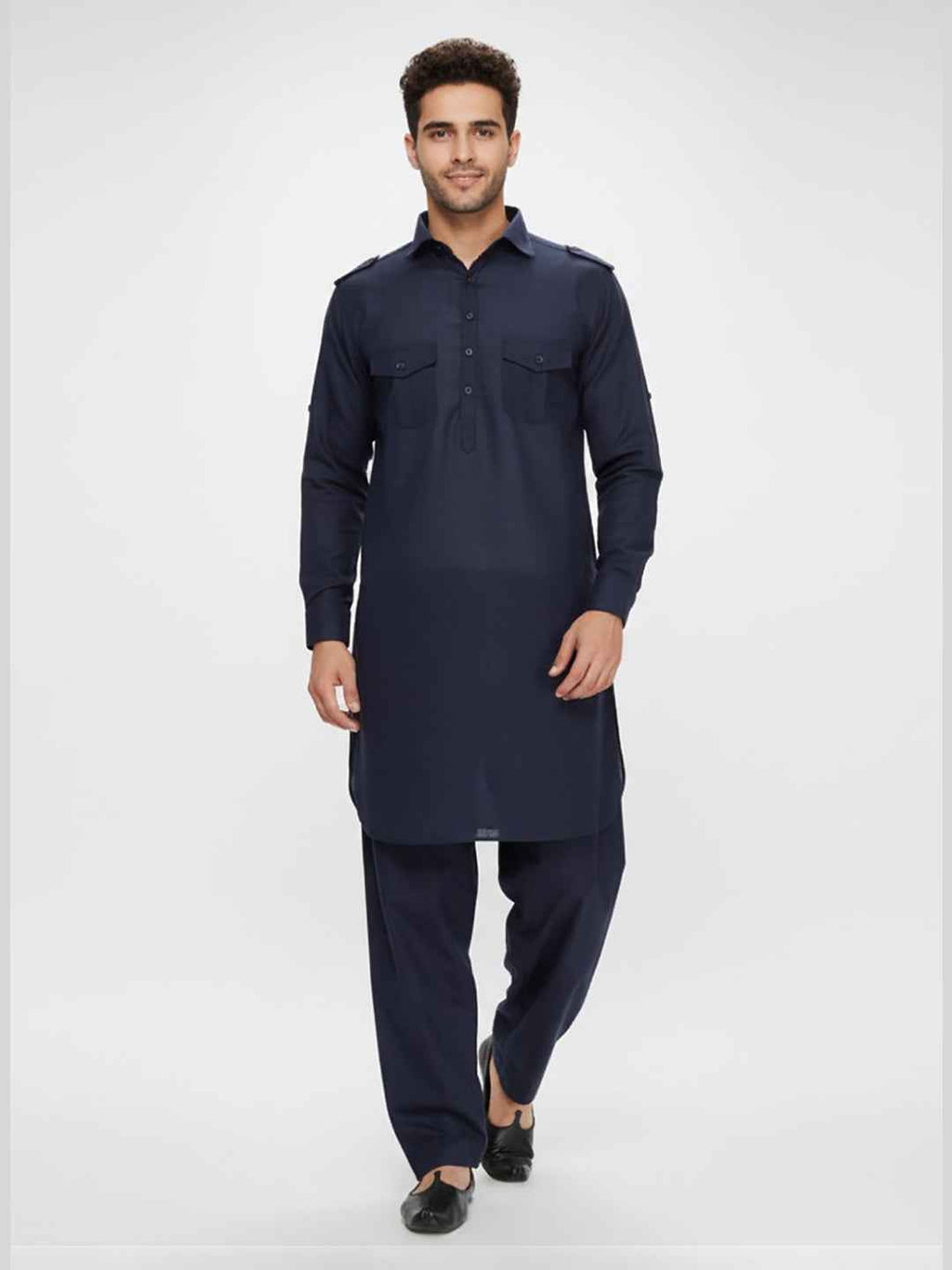 Abhimaan Straight Casual Wear Navy Blue  Solid Kurta Pajama