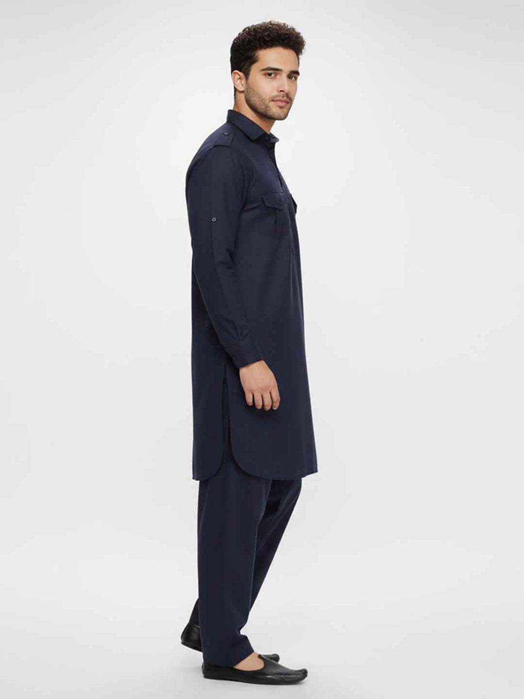 Abhimaan Straight Casual Wear Navy Blue  Solid Kurta Pajama