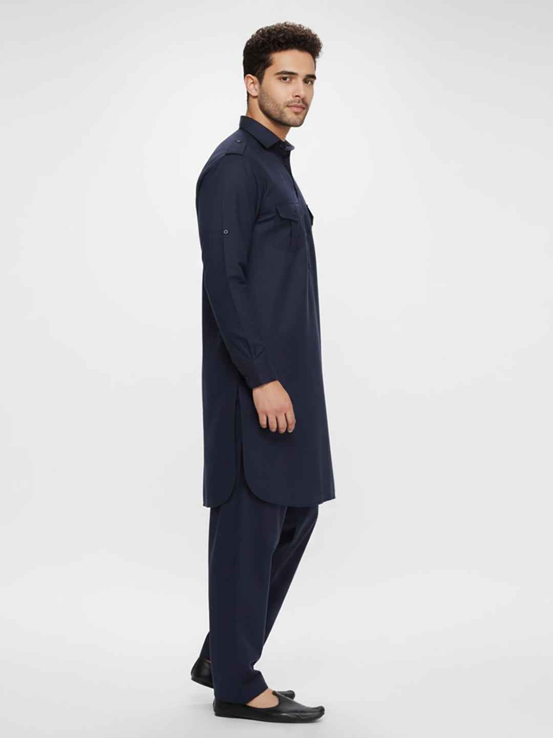 Abhimaan Straight Casual Wear Navy Blue  Solid Kurta Pajama