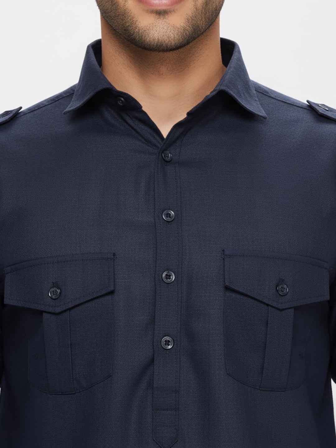 Abhimaan Straight Casual Wear Navy Blue  Solid Kurta Pajama