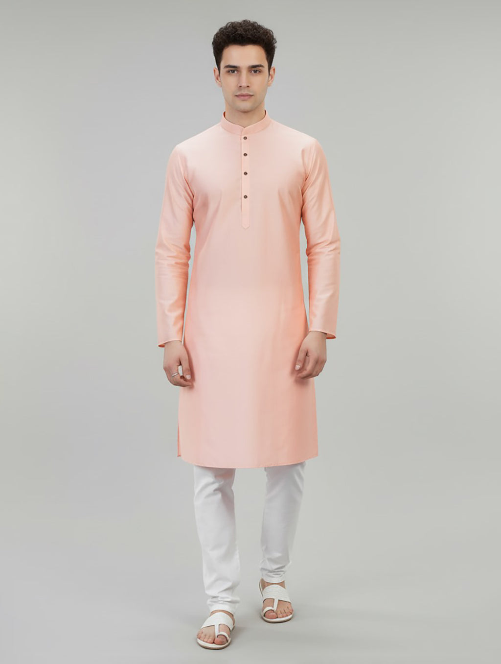Abhimaan Straight Casual Wear Peach Solid Kurta Pajama